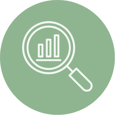 Magnifying glass showing a graph